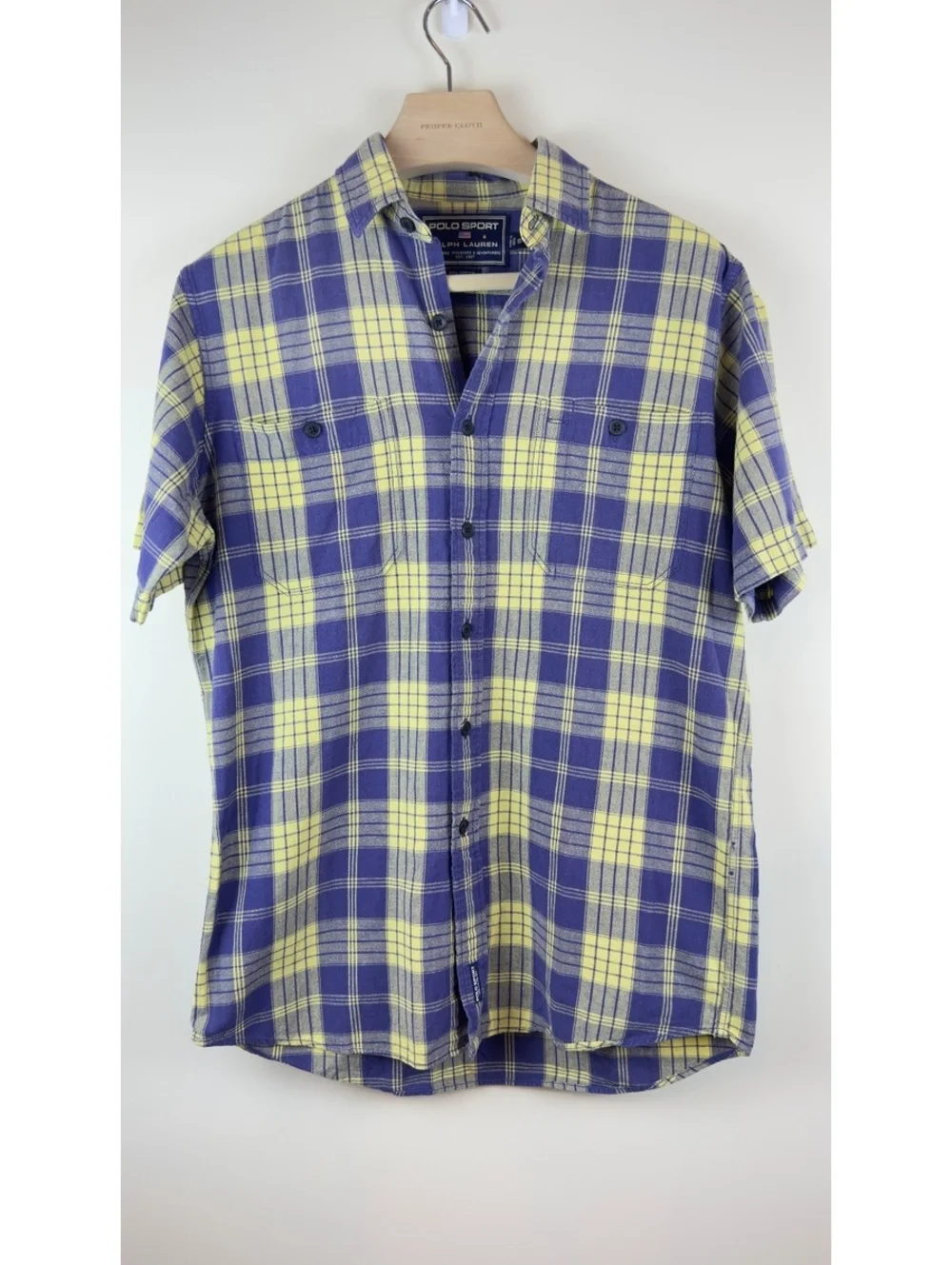 Vintage Polo Sport Ralph Lauren Mens S Blue Yellow Plaid Linen Shirt 90s